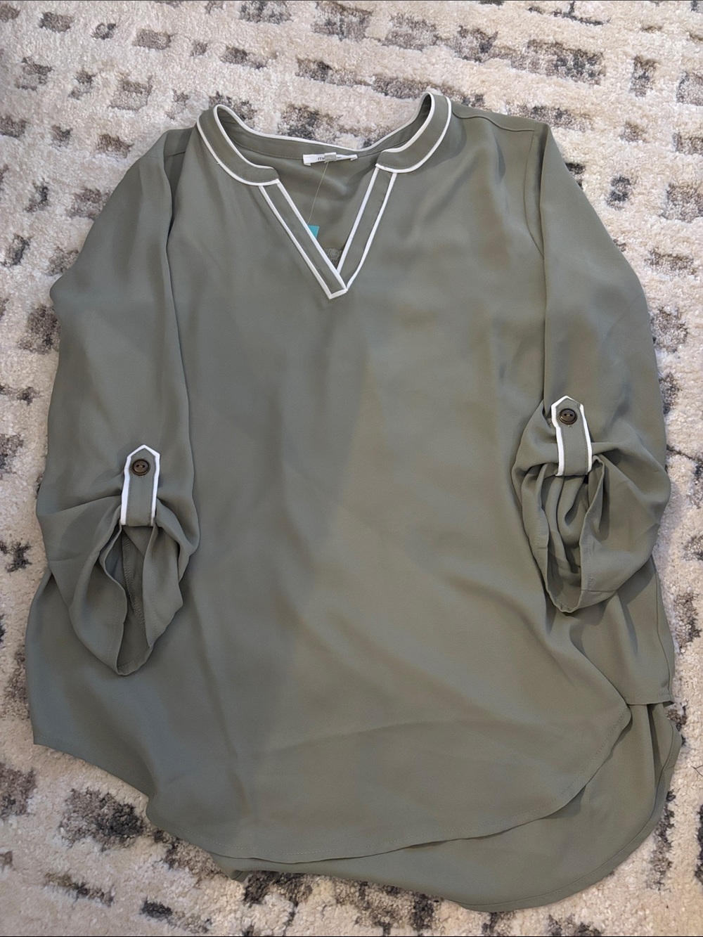 Maurices Olive Green V-Neck Blouse with White Trim